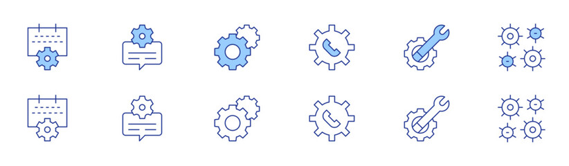 Settings icon set in two styles, Duotone and Thin Line style. Editable stroke. event, message, gears, setting, settings