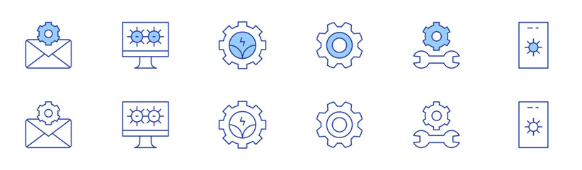 Settings icon set in two styles, Duotone and Thin Line style. Editable stroke. mail, cogwheel, setting, settings