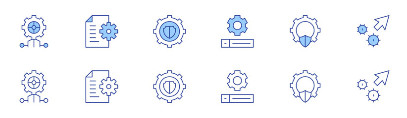 Settings icon set in two styles, Duotone and Thin Line style. Editable stroke. settings, gear, document