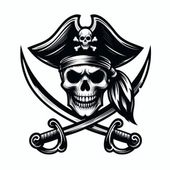 Emblème vectoriel d’un crâne de pirate en style mascotte noire sur fond clipart transparent isolé en format vectoriel, parfait pour le branding, l’aventure et les projets sur le thème des pirates.
