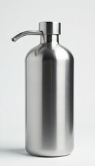 Close-up of silver metal water container on white background, health, metallic, sport