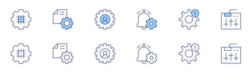 Settings icon set in two styles, Duotone and Thin Line style. Editable stroke. settings, support, gear, notification