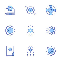 Settings icons set. Line Duotone style, editable stroke. admin, shield, settings, gear, software, programming