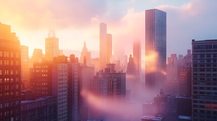 Fototapeta premium Grand city skyline featuring dramatic red sunset high resolution picture