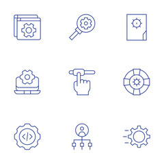 Settings icons set. Thin Line style, editable stroke. search, configuration, admin, settings, gear, software, programming