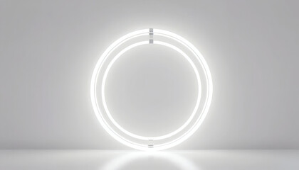 Bright white neon halo with soft radiance, floating in an elegant white background
