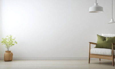 Modern living room interior with wooden furniture and light colors for a calming atmosphere