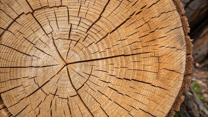 Rustic Oak Tree Cross Section with Rough Organic Texture for Natural Backgrounds and Designs