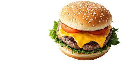 Mouthwatering Cheeseburger: A Culinary Masterpiece of Flavor, Texture, and Visual Appeal, Served on a Sesame Seed Bun with Fresh Ingredients