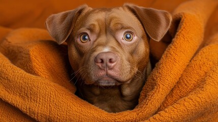 Dog nestled in warm blanket