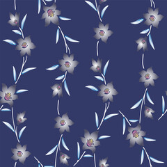 Japanese Wild Flower Leaf Branch Vector Seamless Pattern