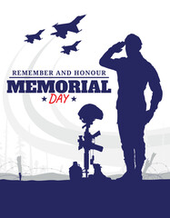 Memorial day celebration silhouette vector illustration 