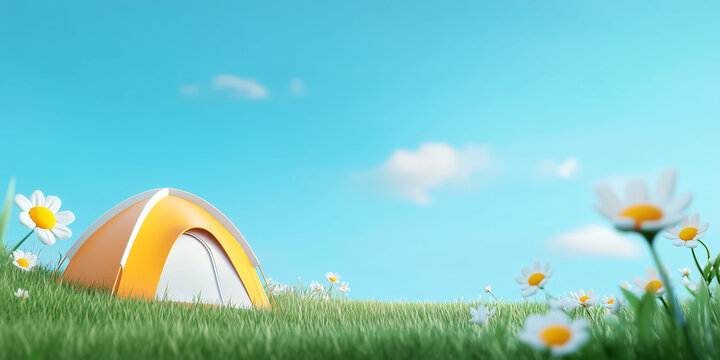 A tent on a green lawn in spring