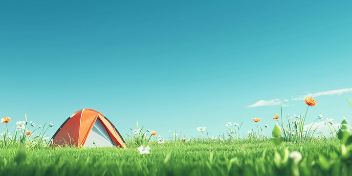 A tent on a green lawn in spring