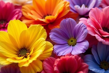 Close-up of various flower petals spread out in a colorful display, macro, vibrant, close-up