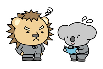 上司に報告するも不機嫌な上司に焦るコアラの会社員