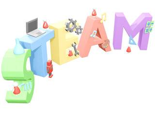 3DレンダリングのSTEAM教育のイメージイラスト