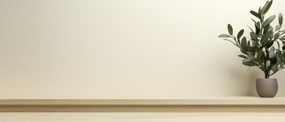 Fototapeta premium Simple interior design featuring a minimalist shelf and a potted plant