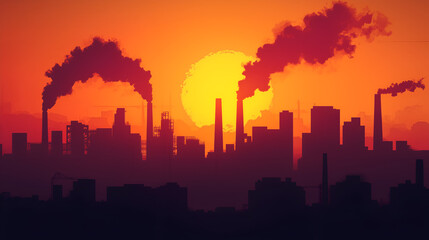 Fototapeta premium Sunset Over Industry The Beauty and Consequences of Urban Expansion