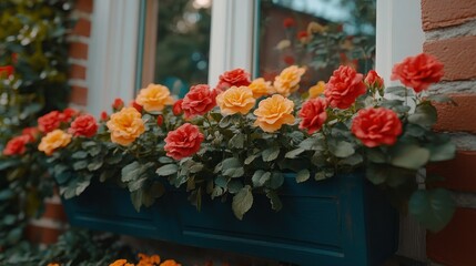 Fototapeta premium Colorful roses in a window box