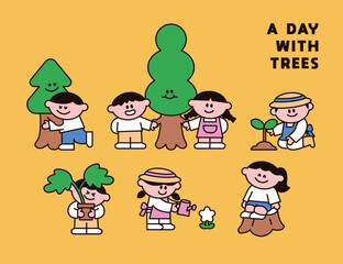 Children's Fun with Trees Character Illustration