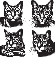 Bengal cat vector in black and white