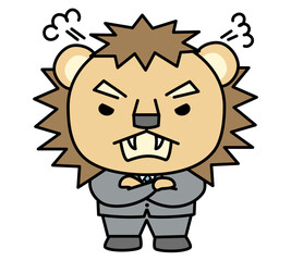 擬人化した怒るライオンの会社員キャラクター