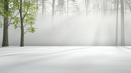 Fototapeta premium Enchanting winter landscape, foggy forest covered in snow misty