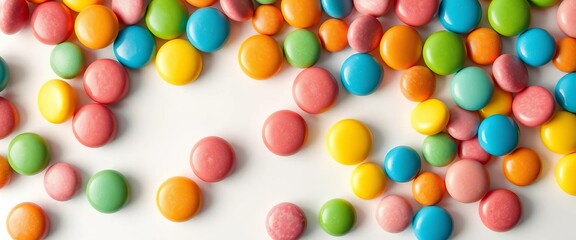 Obraz premium Colorful candy sweets frame, vibrant rounded shapes on white, vibrant colors, studio shot