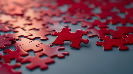 Red Puzzle Challenge: Finding the Missing Piece on Grey Background