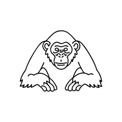 Obraz premium Chimpanzee animal line art flat vector illustration.