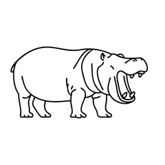 Fototapeta premium Hippopotamus line art flat vector illustration.
