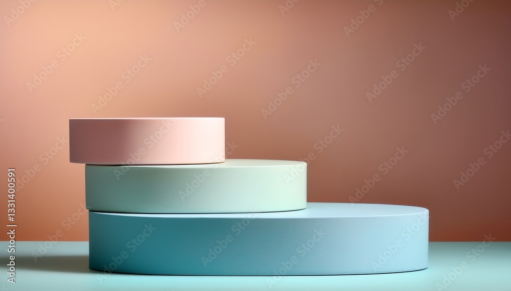 Poster three step of pastel color product display on modern background with blank showcase for showing. emp
