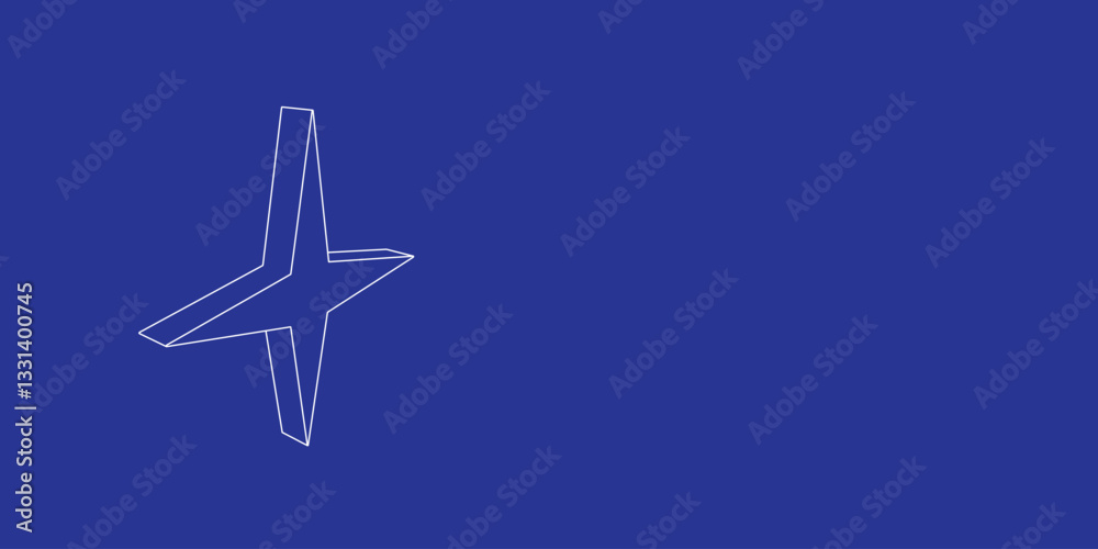 Poster the outline of a large star symbol made of white lines on the left. 3d view of the object in perspec
