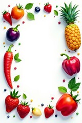 Colorful illustration of vibrant healthy superfoods on a white background, health, fruits, colorful