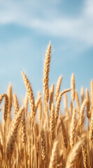 Fototapeta premium ripe golden wheat stalks in a sunlit field