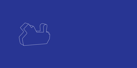 The outline of a large carpentry planer symbol made of white lines on the left. 3D view of the object in perspective. Vector illustration on indigo background