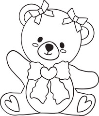 Cute Bear with Coquette Bow Outline perfect for coloring pages, nursery art, designed for illustrations, decor, and vector art