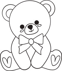 Cute Bear with Coquette Bow Outline perfect for coloring pages, nursery art, designed for illustrations, decor, and vector art