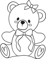 Cute Bear with Coquette Bow Outline perfect for coloring pages, nursery art, designed for illustrations, decor, and vector art