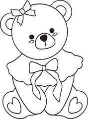 Cute Bear with Coquette Bow Outline perfect for coloring pages, nursery art, designed for illustrations, decor, and vector art