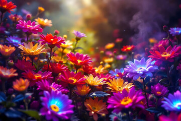 Champ de fleurs colorées et lumineuses