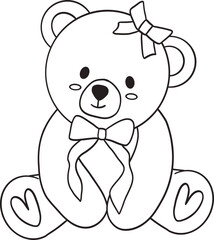 Cute Bear with Coquette Bow Outline perfect for coloring pages, nursery art, designed for illustrations, decor, and vector art