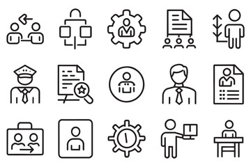 Fototapeta premium Job Interview, Career Path icon set editable stroke outline isolated flat vector illustration on white background