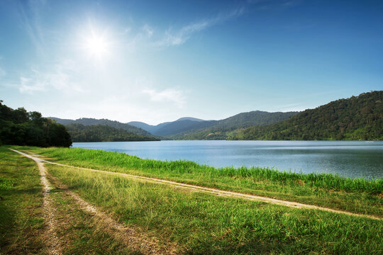 Beautiful lake side during sunrise.