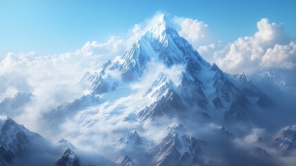 Obraz premium Majestic Mountain Draped in Pristine Snow Under Clear Blue Sky