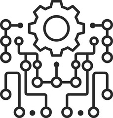Fototapeta premium Artificial intelligence line icon with automation, machine learning, and digital technology, vector.