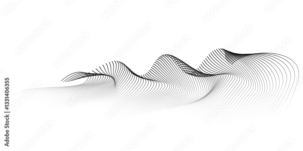 Poster Abstract waves vector wavy lines flowing smooth curve black grey gradient isolated on transparent background in concept of technology, science, music, modern.