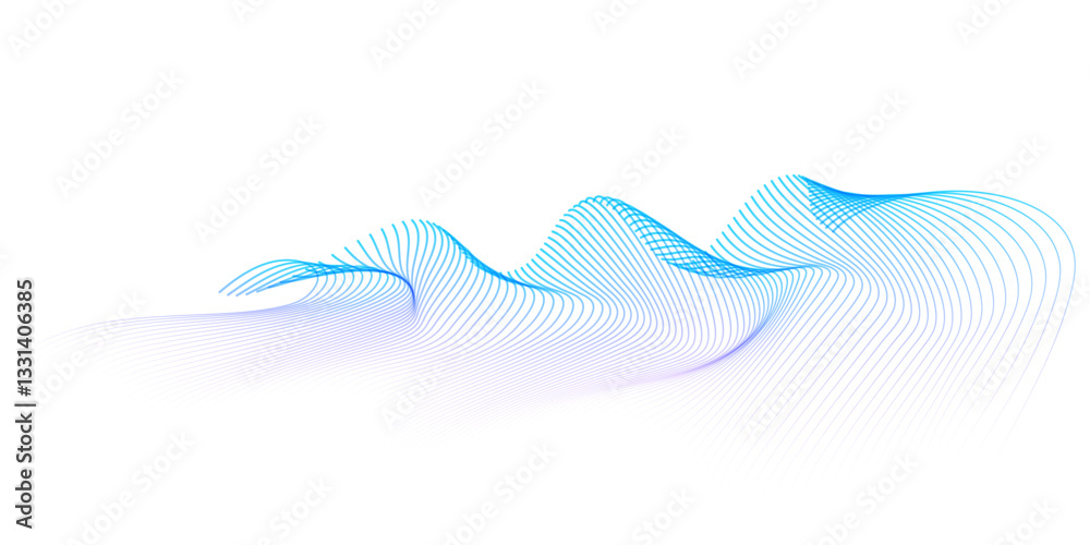 Poster Abstract waves vector wavy lines flowing smooth curve colorful purple blue gradient isolated on transparent background in concept of technology, science, music, modern