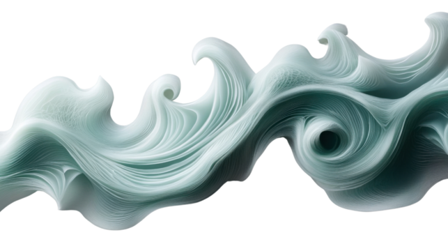 Abstract light green wavy shape on transparent background